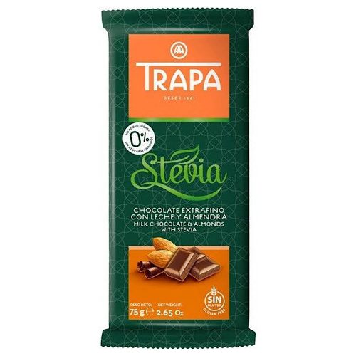 Trapa Stevia, mlijeko čokolada s bademima, 75g