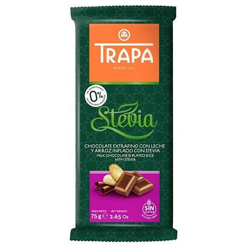 Trapa Stevia, mlijeko čokolada s pufkanim rižom, 75g