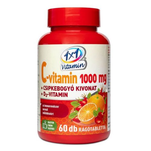1x1 Vitamin Vitamin C 1000 mg + vitamin D3  tablete za žvakanje dodatak prehrani s okusom naranče s ekstraktom šipka i zaslađivačima (60 kom)