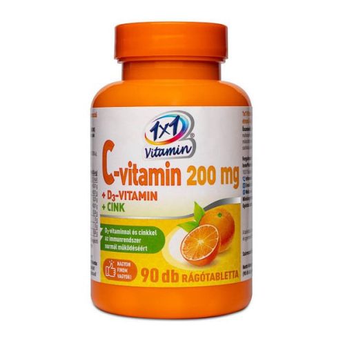 1x1 Vitaday vitamin C 200 mg + vitamin D3 + Cink tablete za žvakanje s okusom naranče sa zaslađivačima 90x