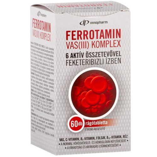 Innopharm Ferrotamin Željezo (III) tablete za žvakanje kompleksni dodatak prehrani sa 6 aktivnih sastojaka, s okusom crnog ribizla sa zaslađivačima