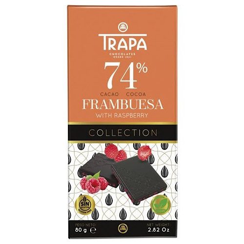 Trapa Collection, tamna čokolada s malinama, 74%, bez glutena, veganska, 80g