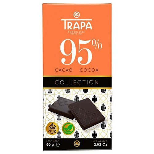Trapa Collection, étcsokoládé tábla, 95%, gluténmentes, vegán, 80g